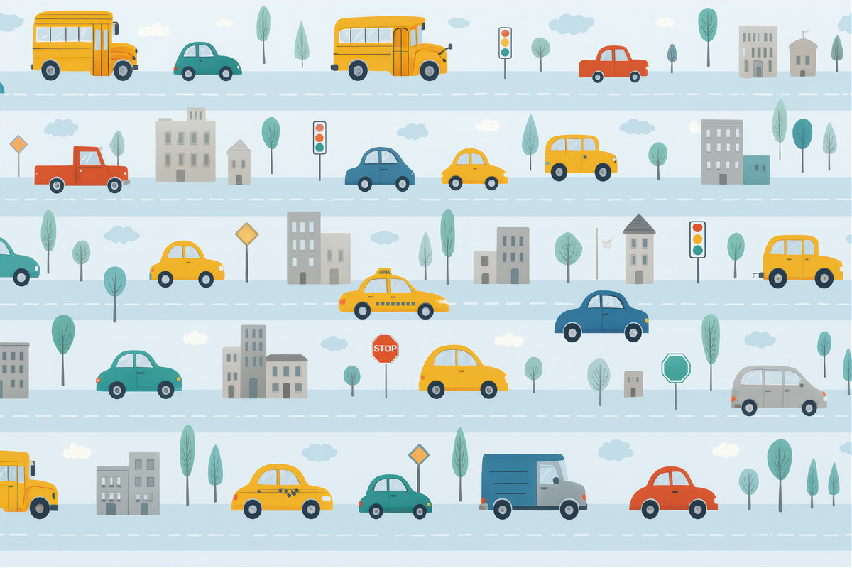 Fototapeta Barwne auta na zatłoczonej ulicy.