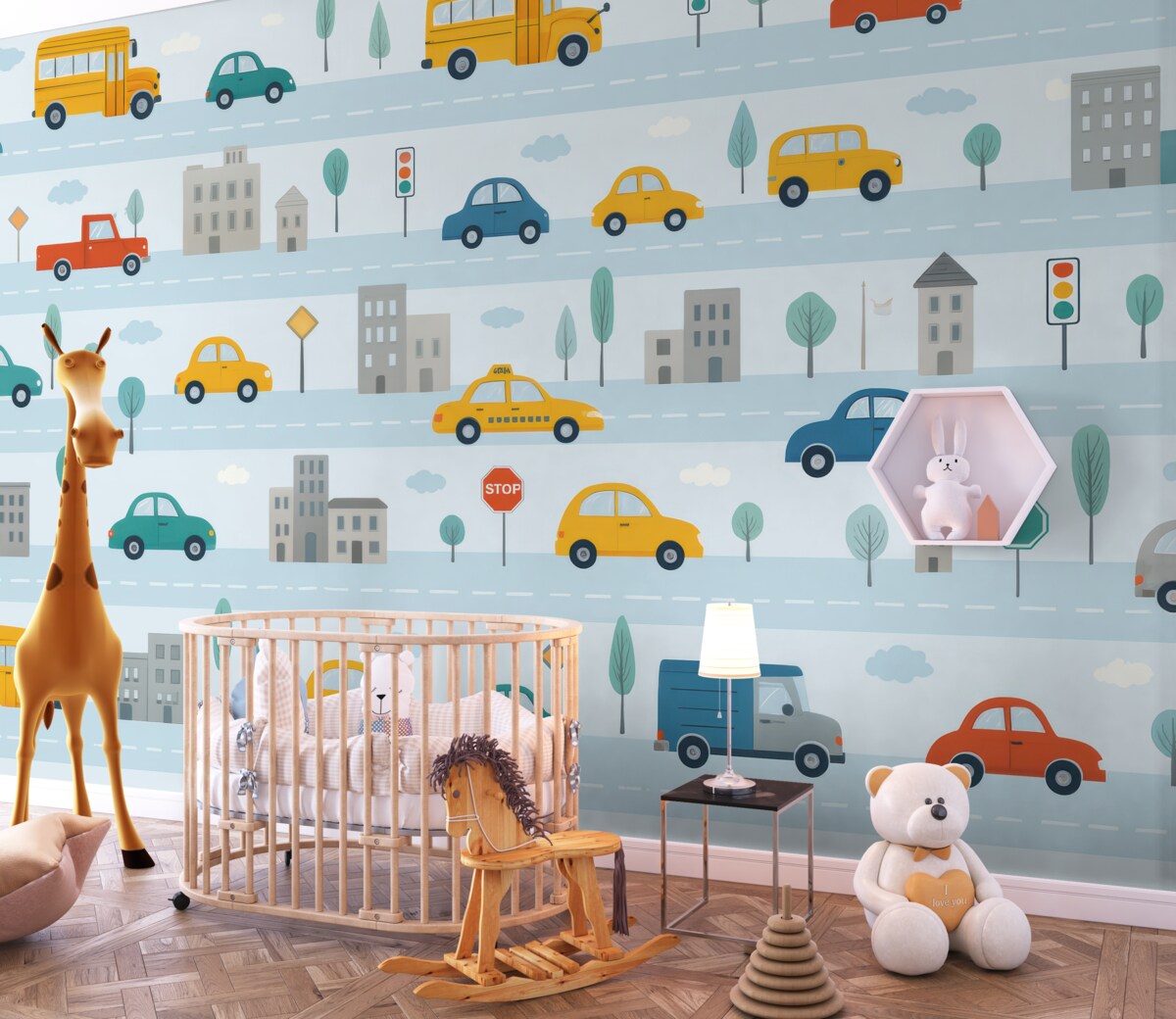 Fototapeta Barwne auta na zatłoczonej ulicy.