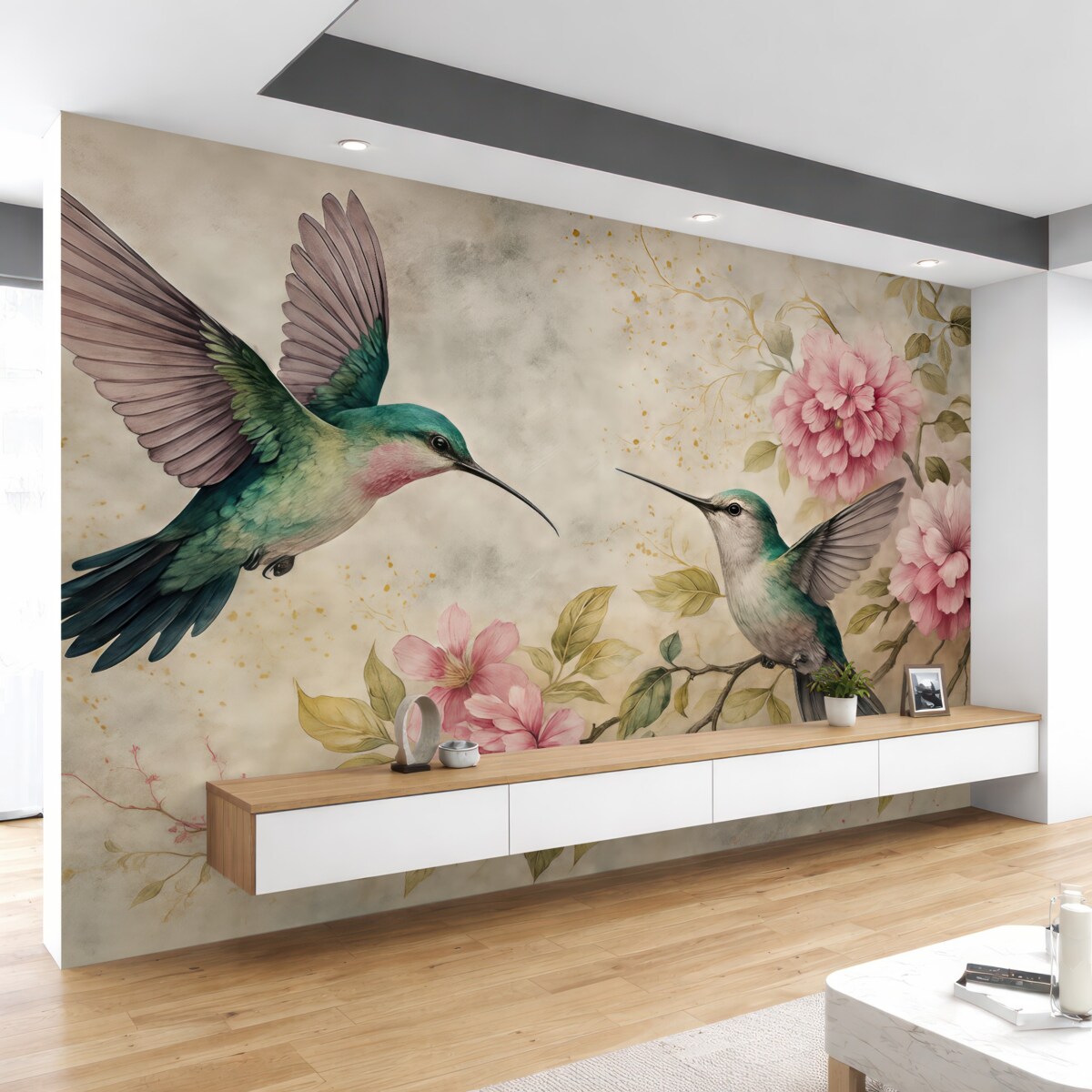 Fototapeta Akwarela kolibra na konarze.