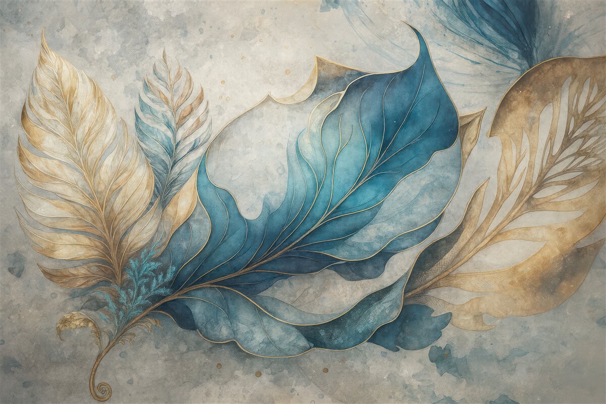 Fototapeta Wielkie akwarelowe rośliny na betonowej ścianie.