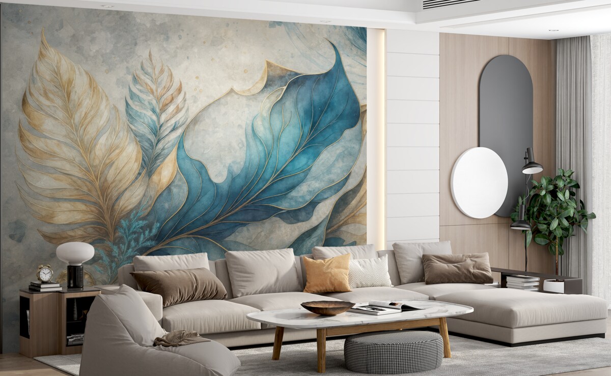 Fototapeta Wielkie akwarelowe rośliny na betonowej ścianie.