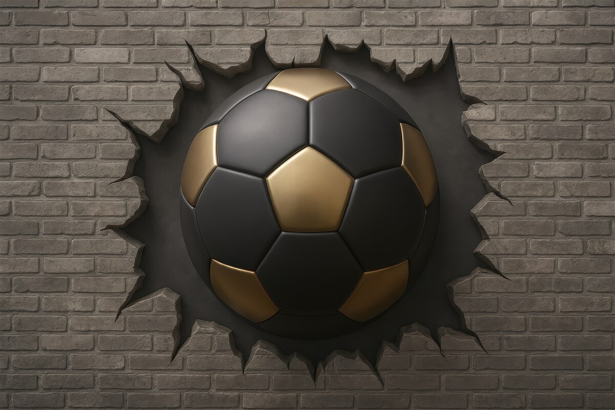 Fototapeta Futbol na tle murów z cegły.