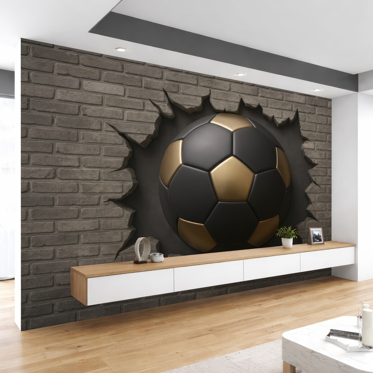 Fototapeta Futbol na tle murów z cegły.