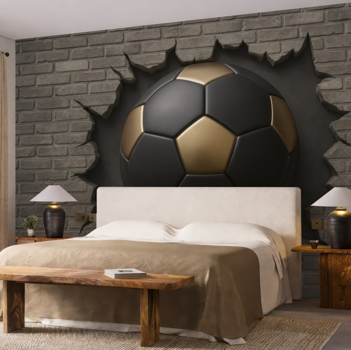 Fototapeta Futbol na tle murów z cegły.