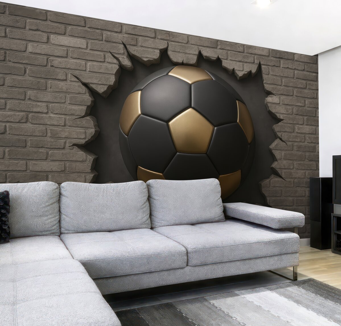 Fototapeta Futbol na tle murów z cegły.