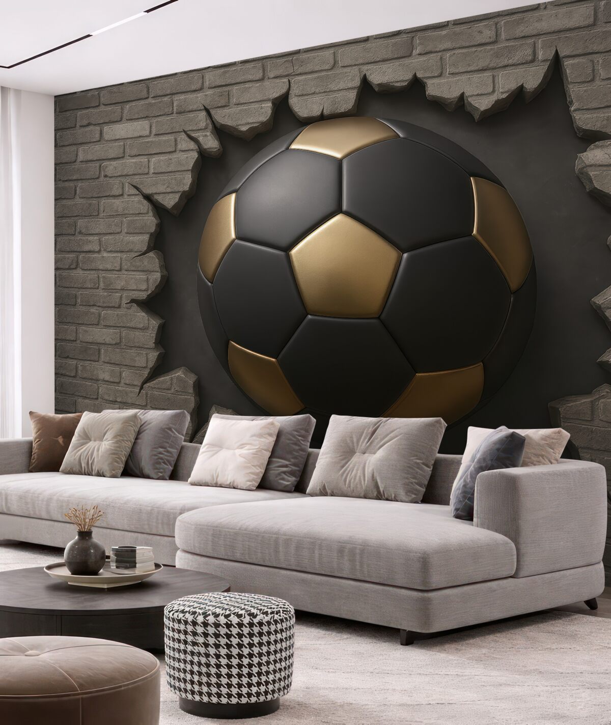 Fototapeta Futbol na tle murów z cegły.