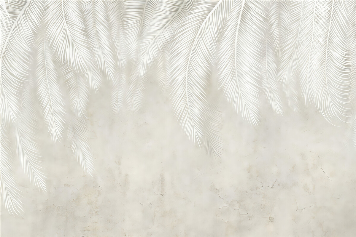 Fototapeta Białe delikatne liście palmowe z teksturą grunge.