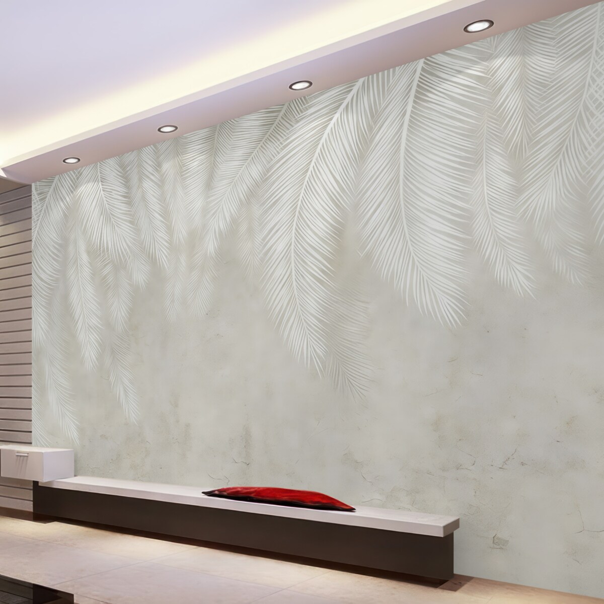 Fototapeta Białe delikatne liście palmowe z teksturą grunge.
