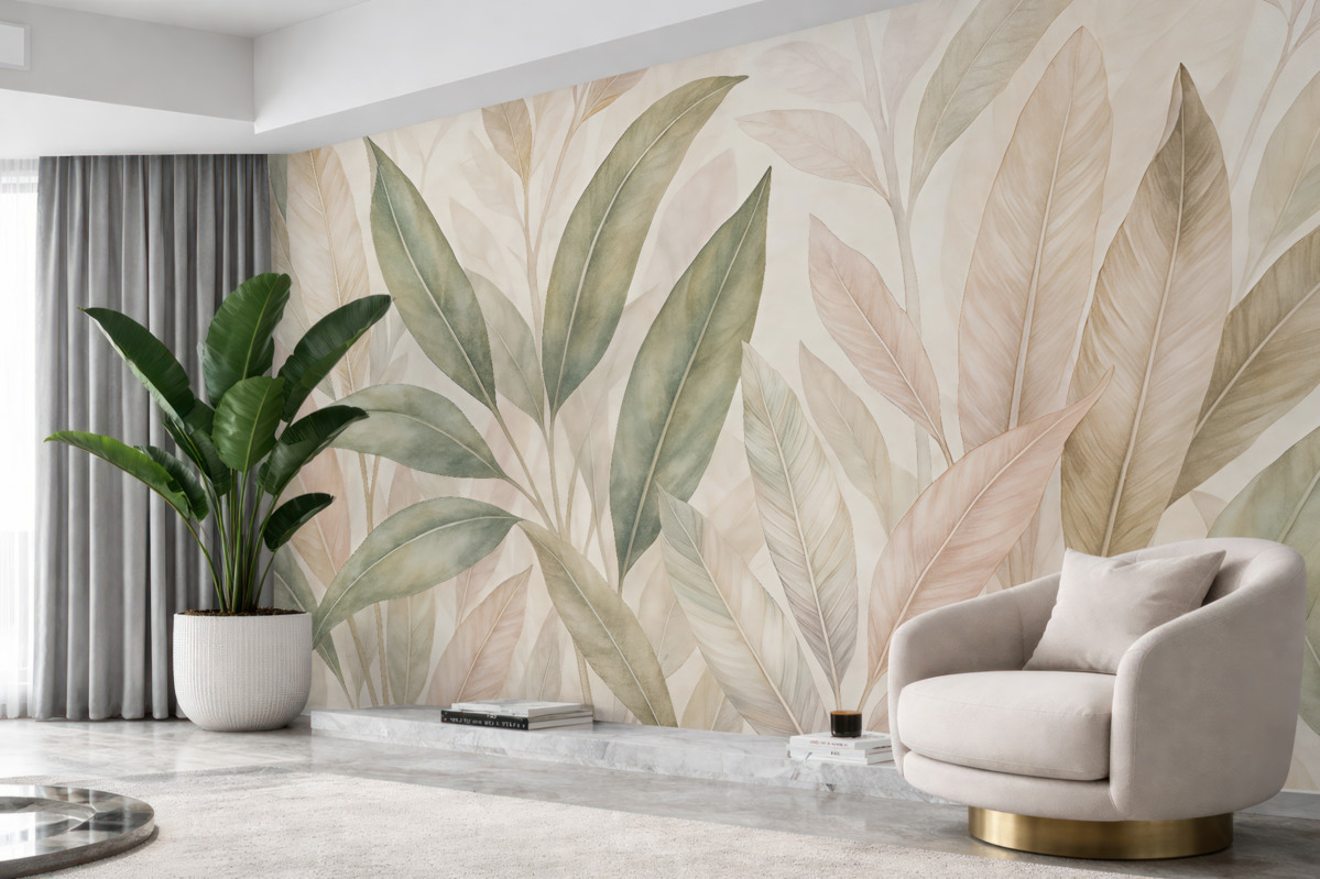 Fototapeta Zielone i różowe liście palmy.