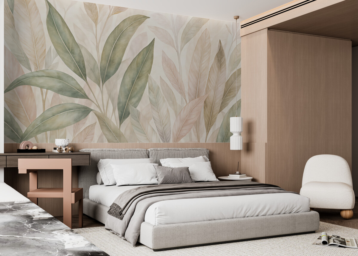 Fototapeta Zielone i różowe liście palmy.