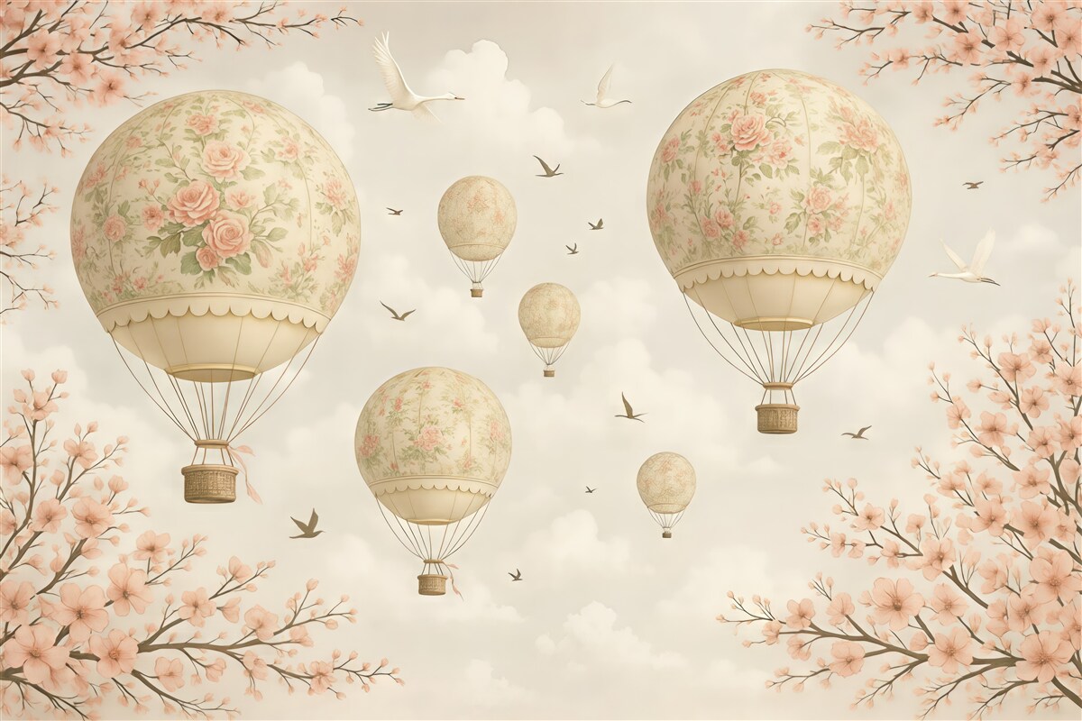 Fototapeta Baloniki w kwiatach i gałęziach wiśni.