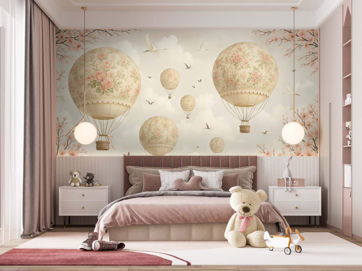 Fototapeta Baloniki w kwiatach i gałęziach wiśni.