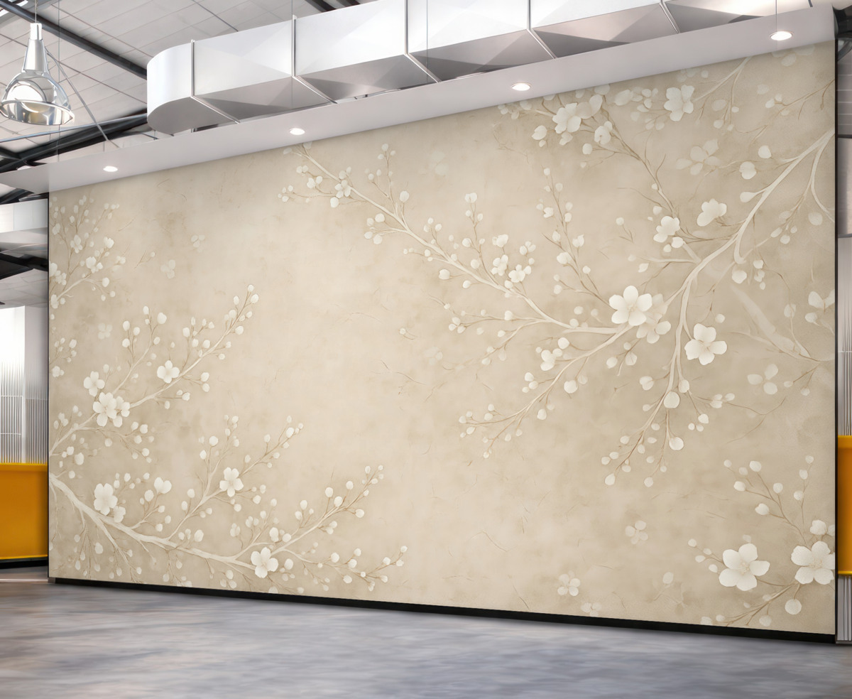 Fototapeta Białe delikatne gałązki oraz kwiaty.