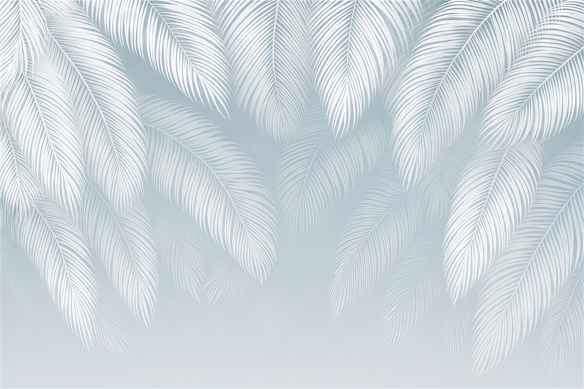 Fototapeta Białe i niebieskie liście palmowe z teksturą w stylu grunge.