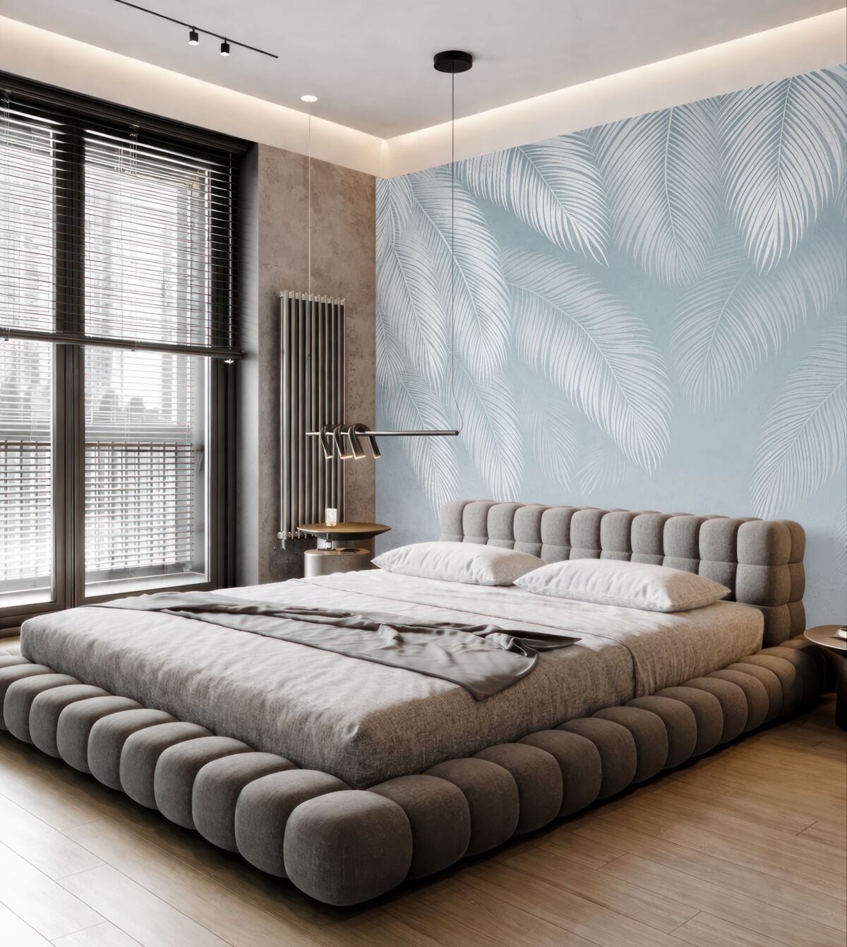 Fototapeta Białe i niebieskie liście palmowe z teksturą w stylu grunge.