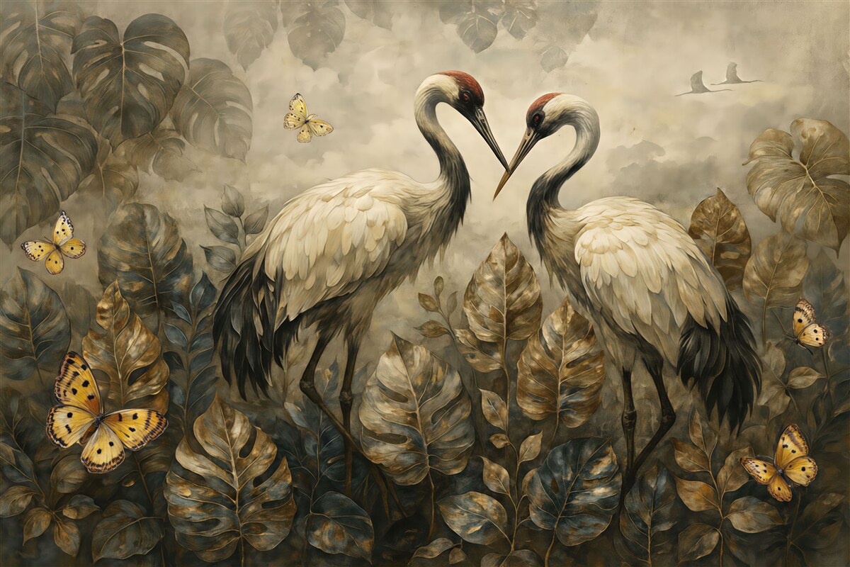 Fototapeta Dwa żurawie na teksturze w stylu grunge.