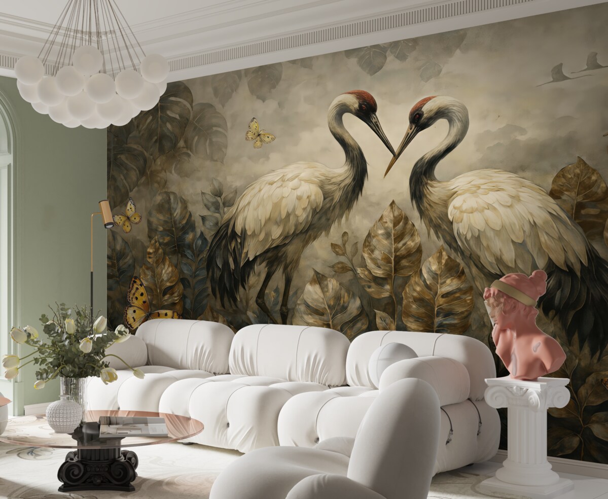 Fototapeta Dwa żurawie na teksturze w stylu grunge.