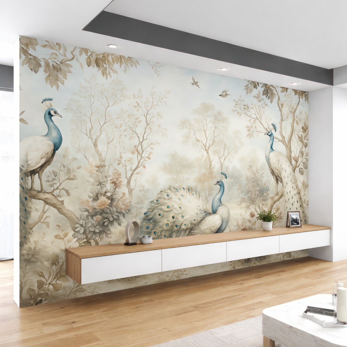 Fototapeta Chinoiserie Rośliny w chińskim stylu i pawie.