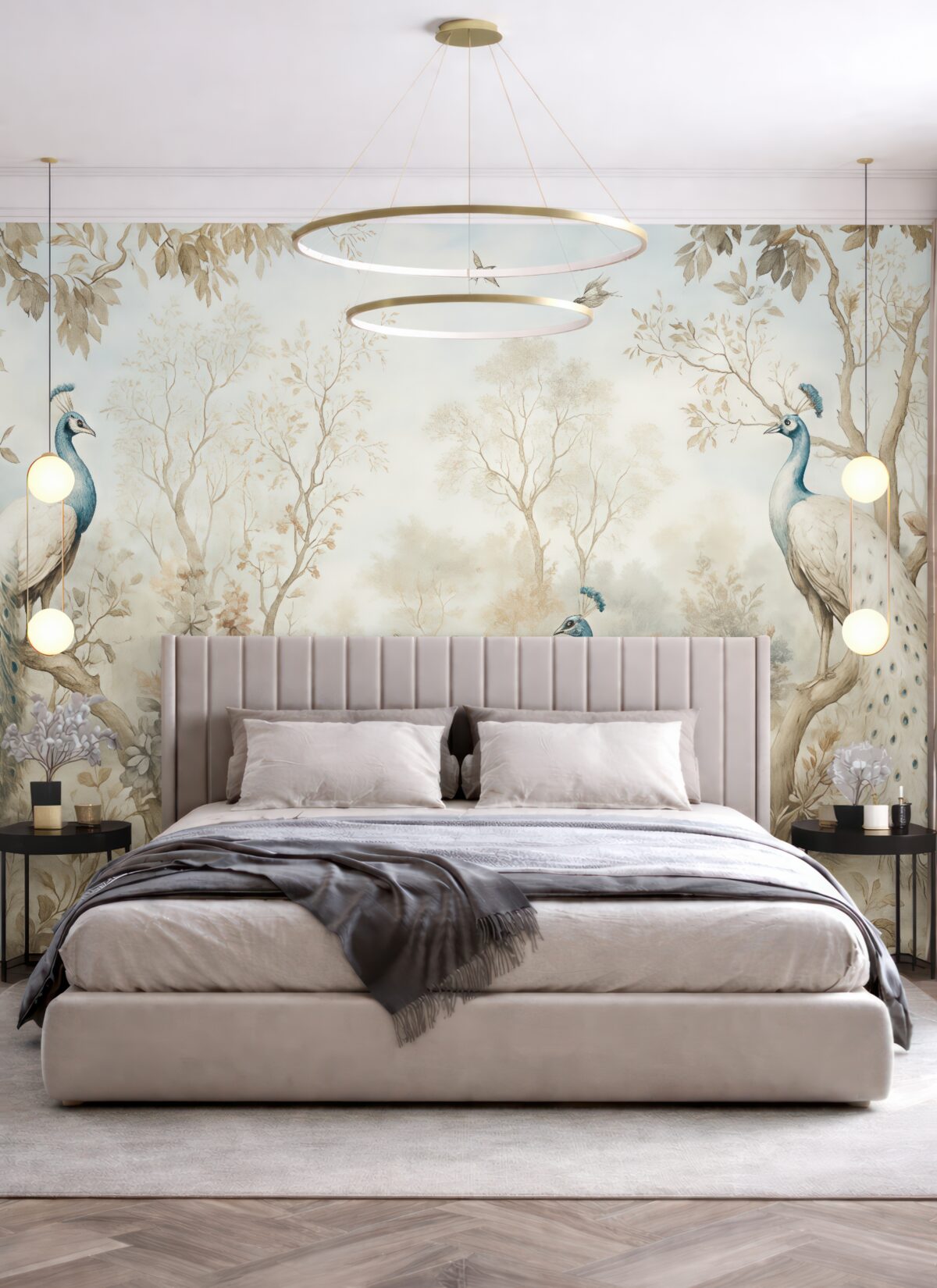 Fototapeta Chinoiserie Rośliny w chińskim stylu i pawie.