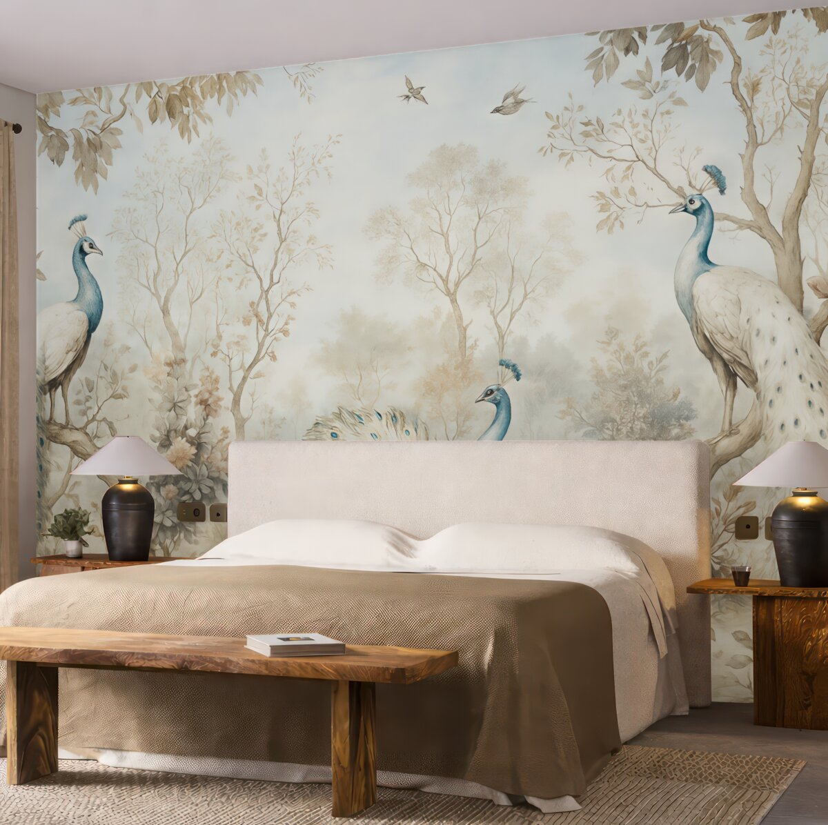 Fototapeta Chinoiserie Rośliny w chińskim stylu i pawie.