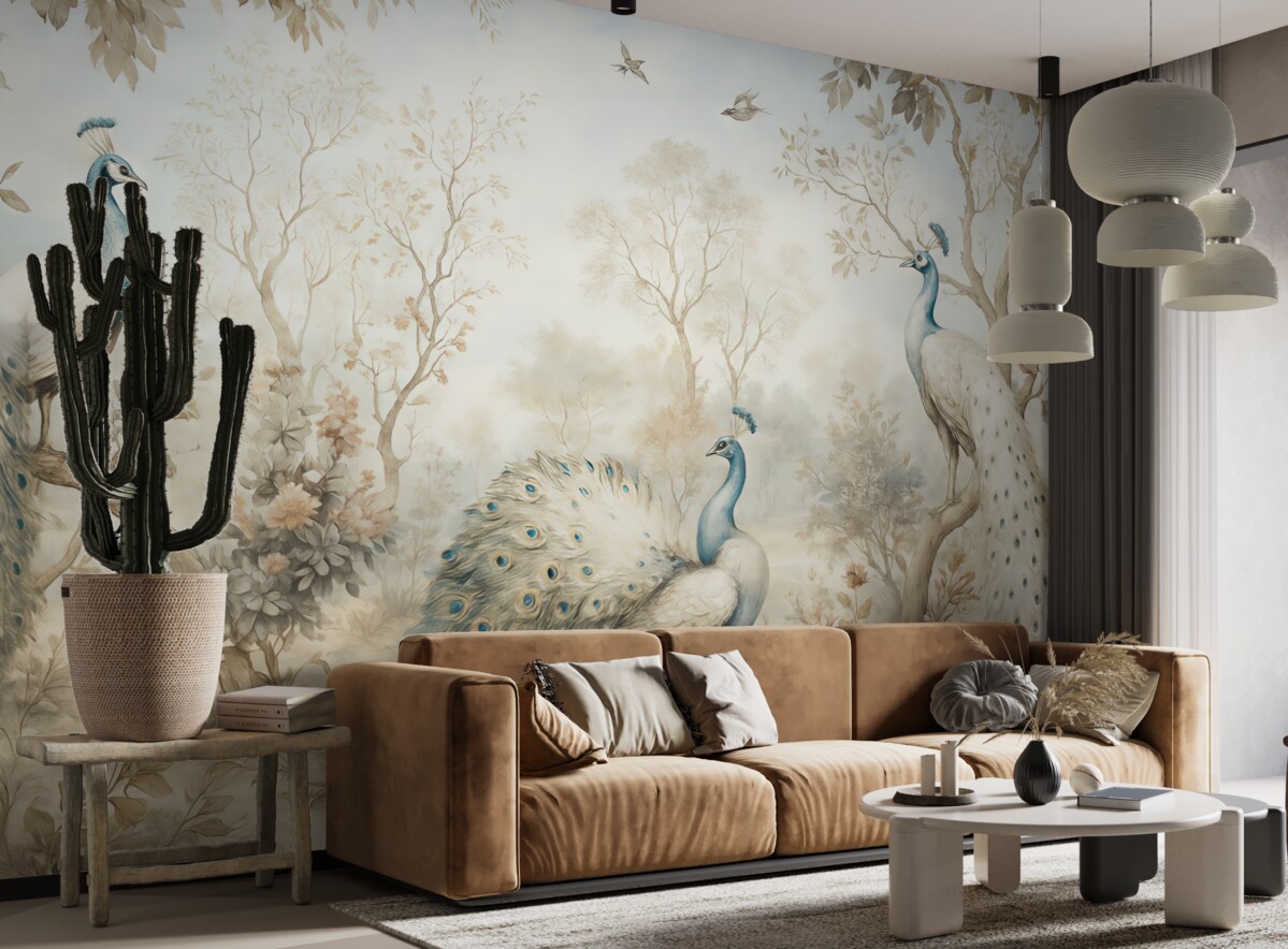 Fototapeta Chinoiserie Rośliny w chińskim stylu i pawie.