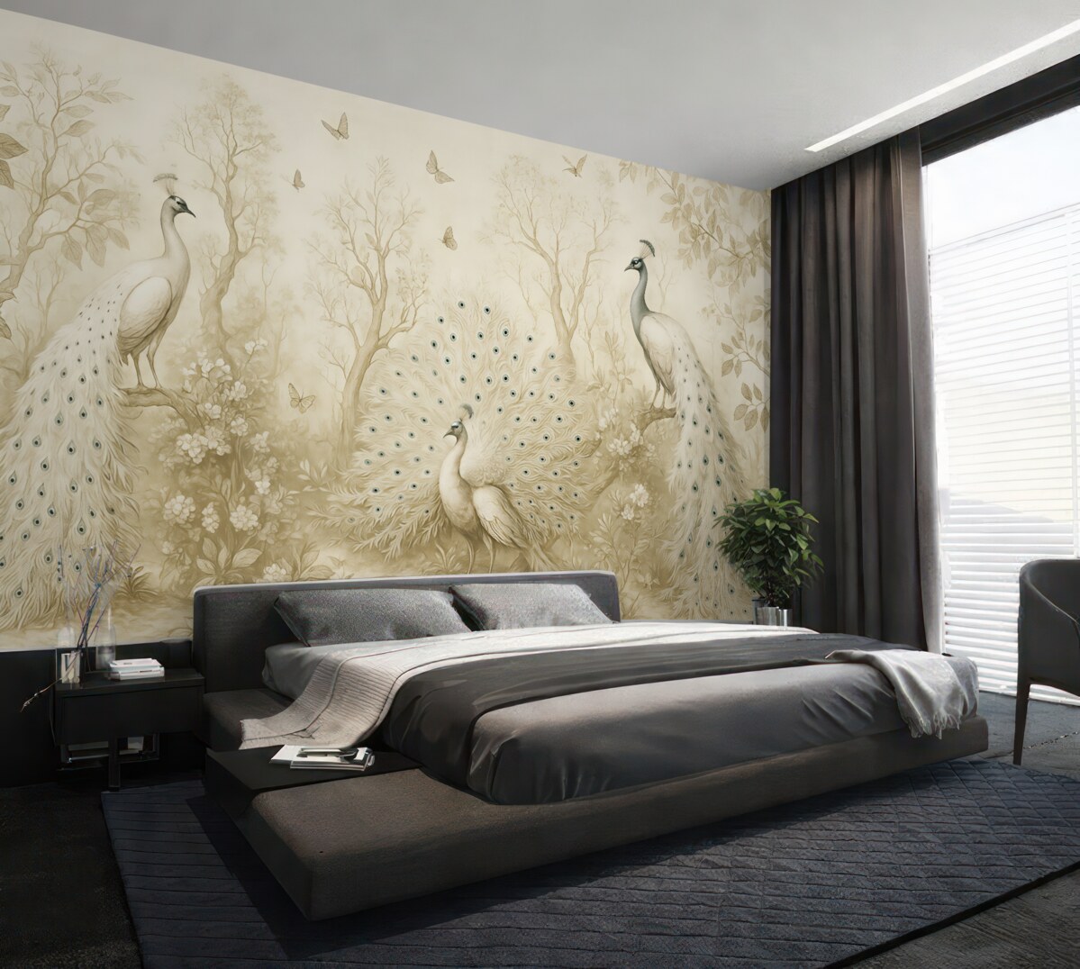 Fototapeta Ogród z subtelnymi ptakami, pawimi.