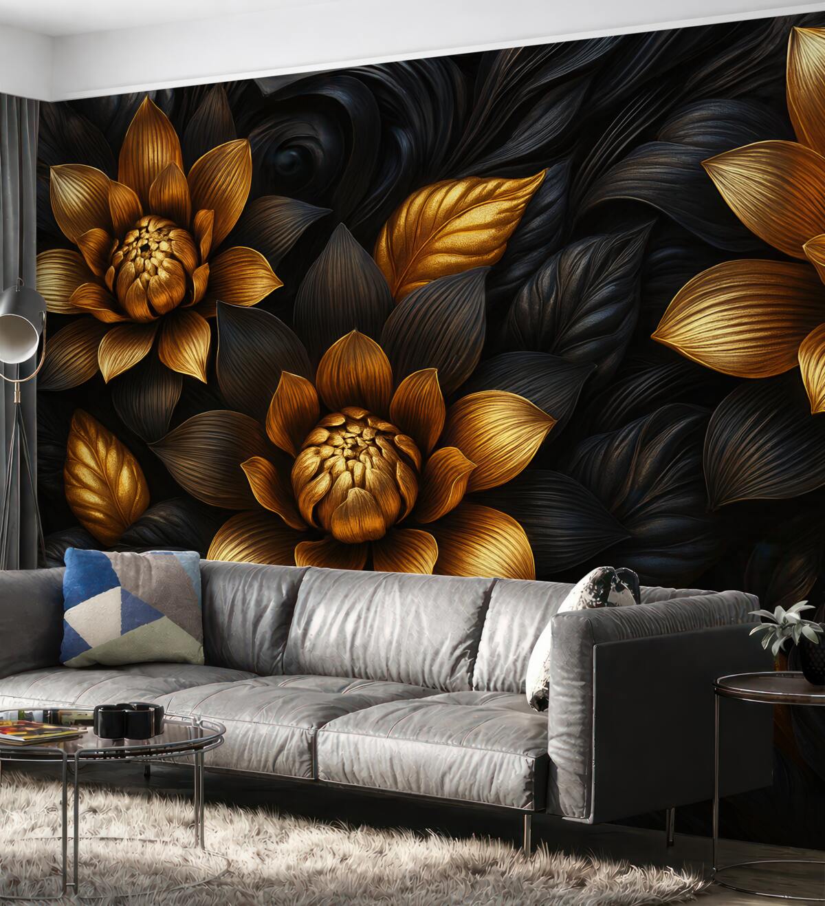 Fototapeta Ciemne, duże kwiaty.