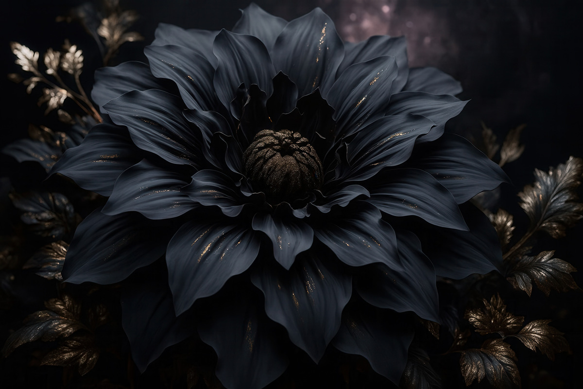 Fototapeta Czarny kwiat z dekoracją.