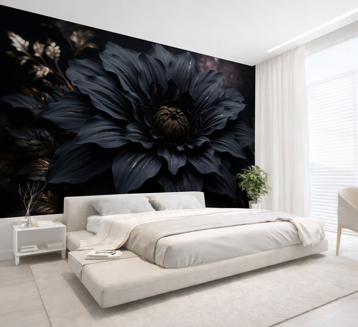 Fototapeta Czarny kwiat z dekoracją.