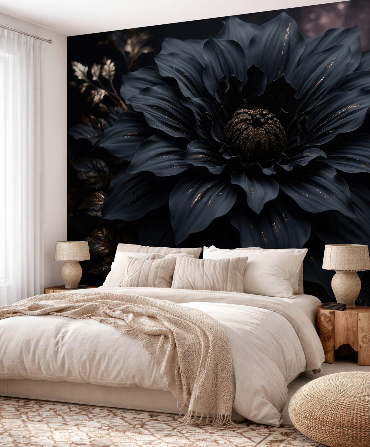 Fototapeta Czarny kwiat z dekoracją.