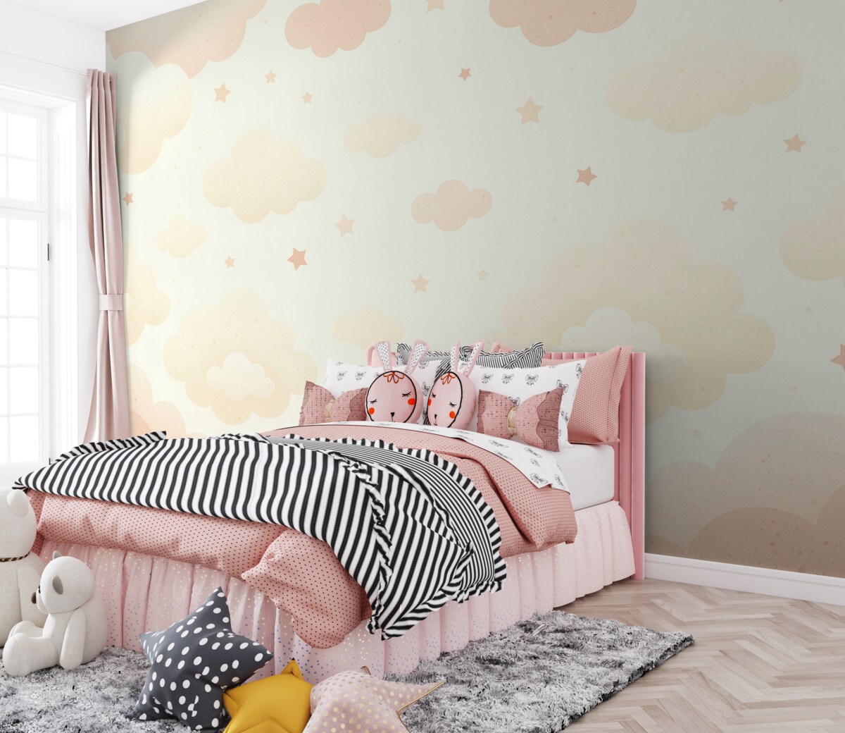 Fototapeta Obłoki i asteroidy w delikatnych odcieniach.