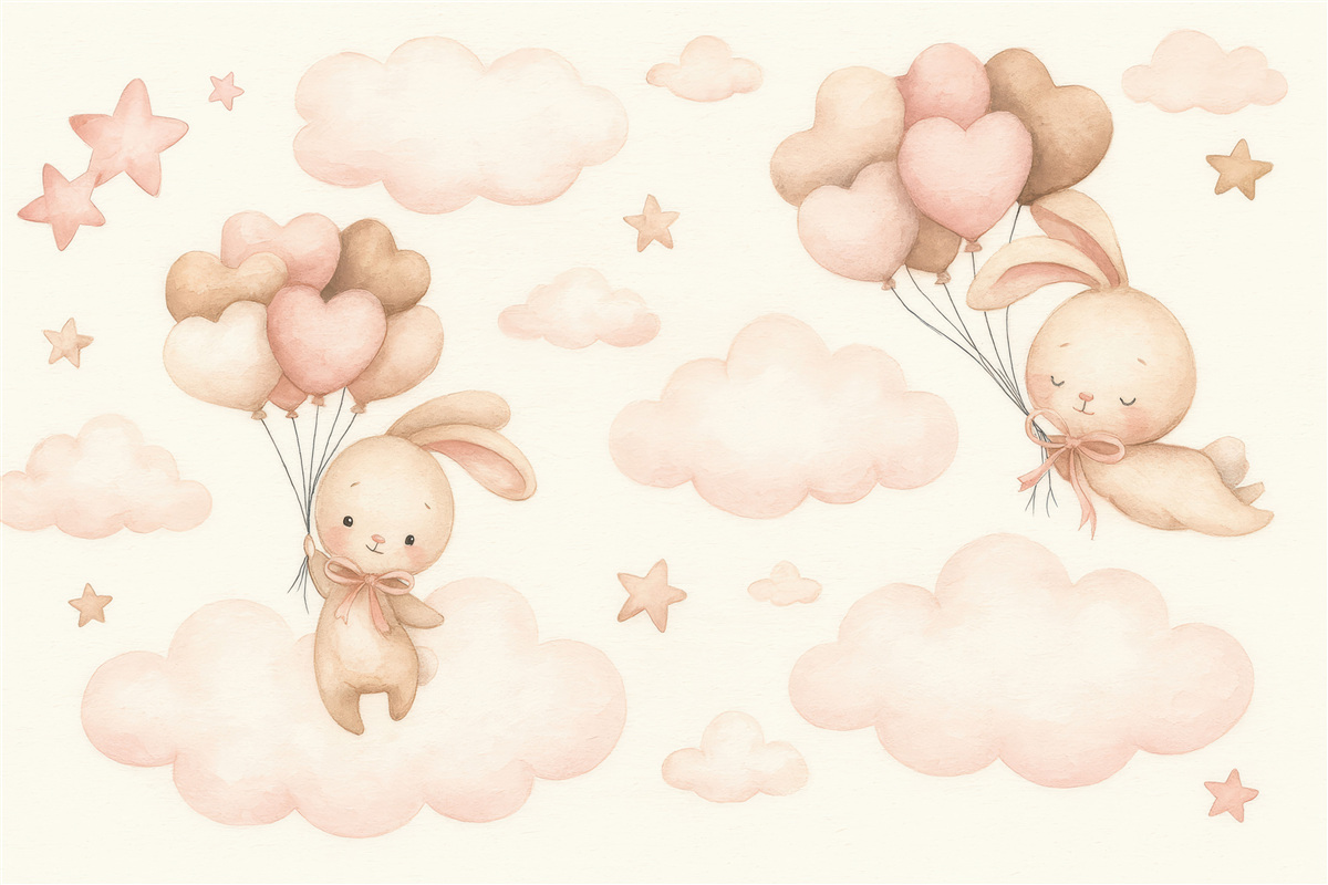 Fototapeta Uroczy królik i baloniki.