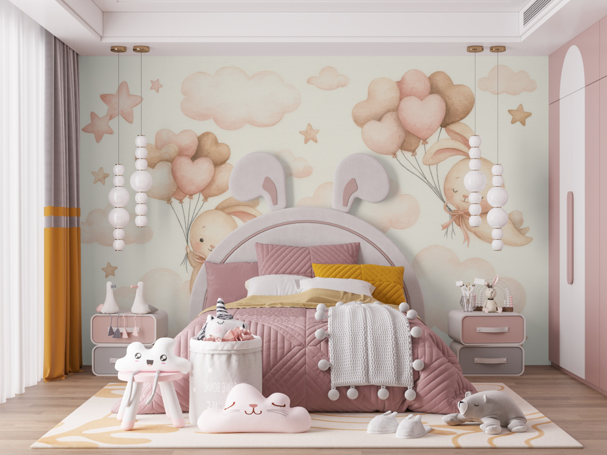 Fototapeta Uroczy królik i baloniki.