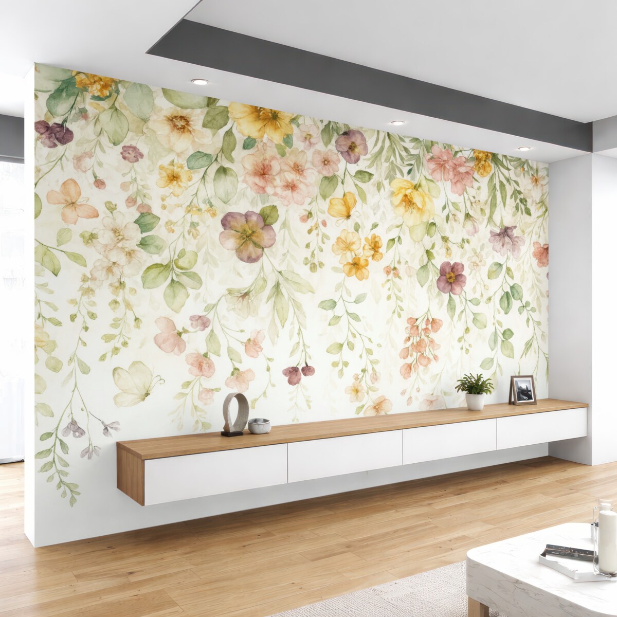 Fototapeta Kompozycje akwarelowe z roślinami ogrodowymi.