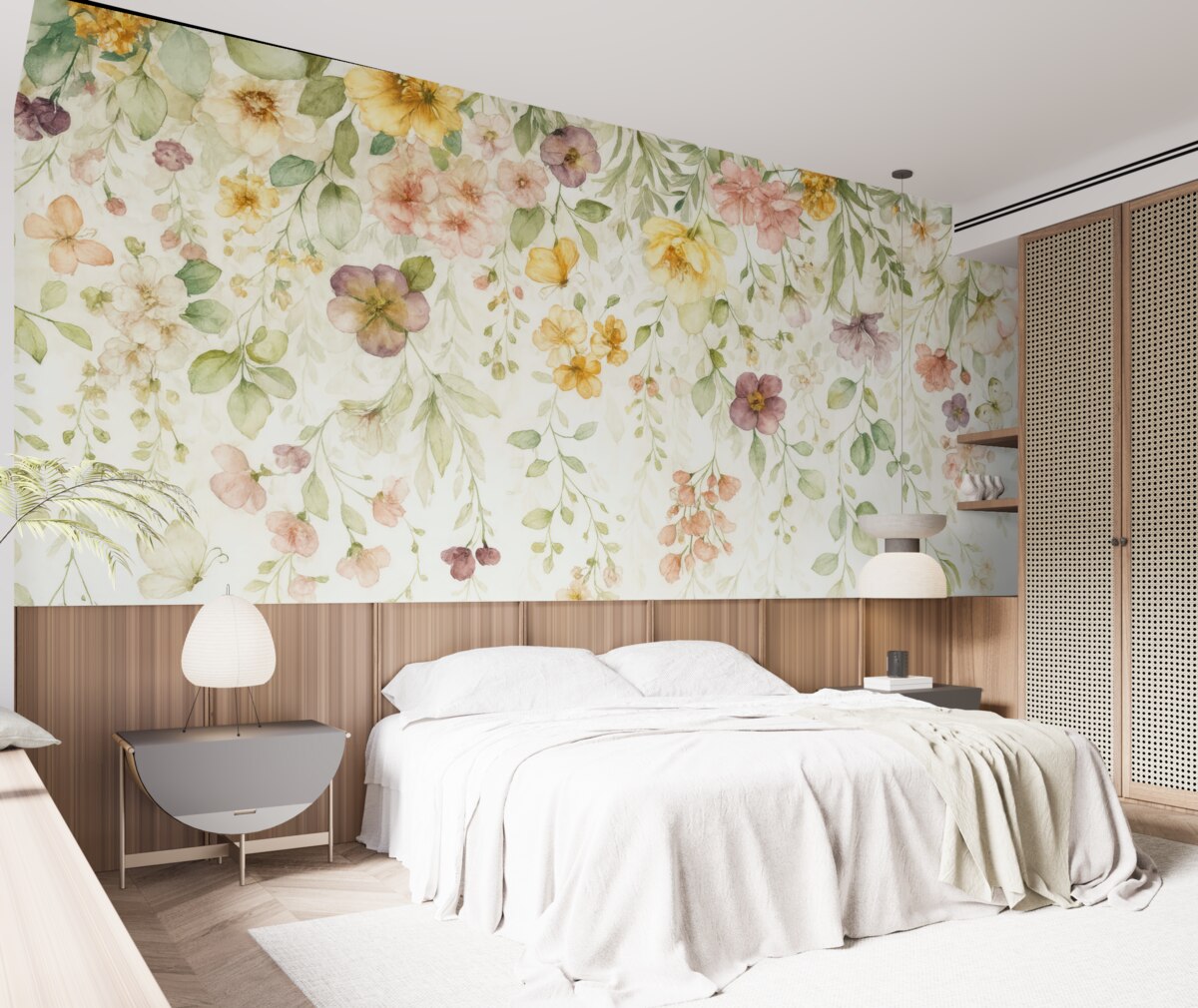 Fototapeta Kompozycje akwarelowe z roślinami ogrodowymi.