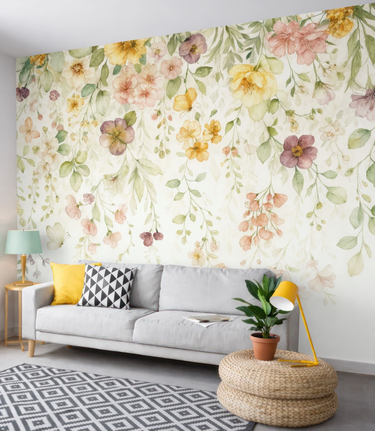 Fototapeta Kompozycje akwarelowe z roślinami ogrodowymi.