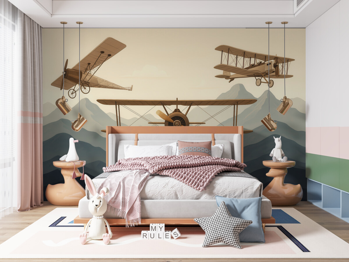 Fototapeta Historyczne maszyny latające wśród gór.