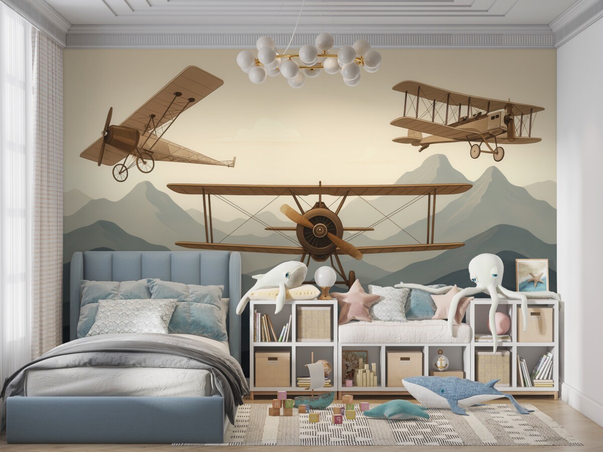 Fototapeta Historyczne maszyny latające wśród gór.