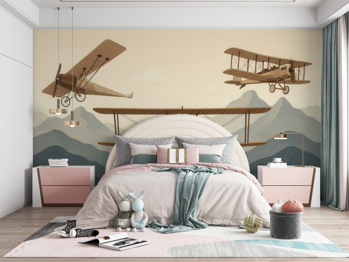 Fototapeta Historyczne maszyny latające wśród gór.