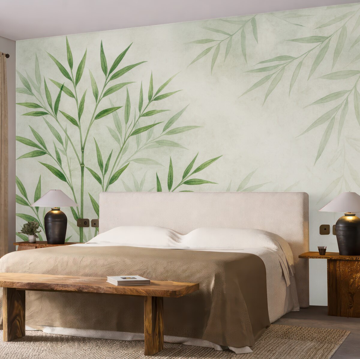 Fototapeta Liście bambusa przypominające trzciny.