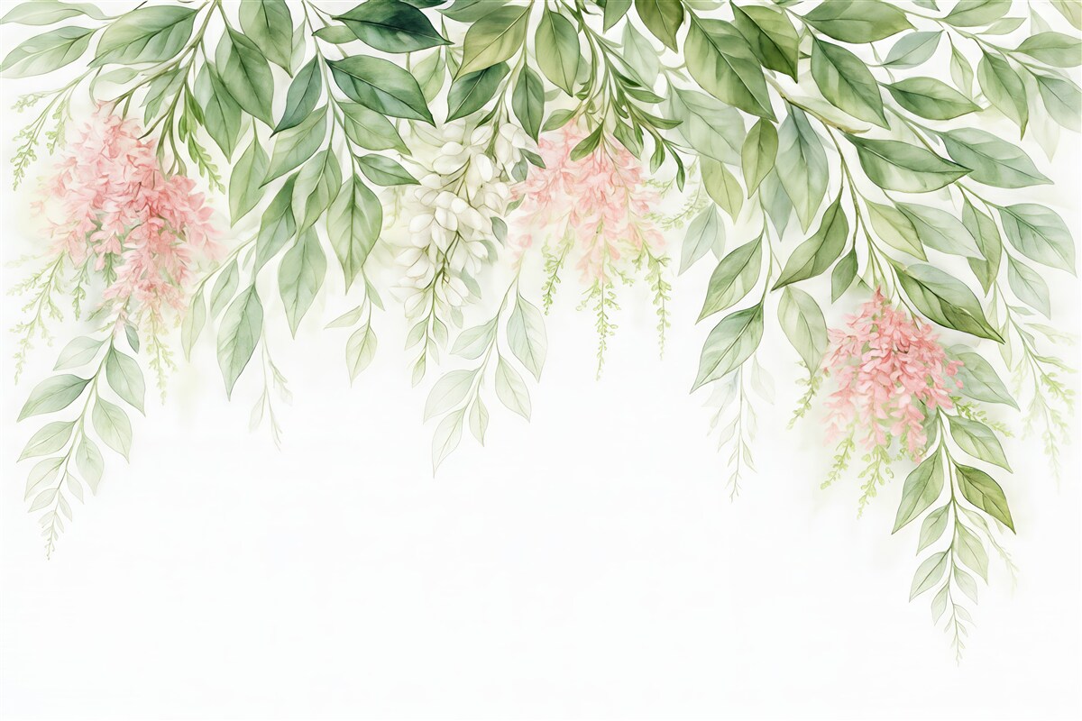 Fototapeta Liście z różowymi płatkami.