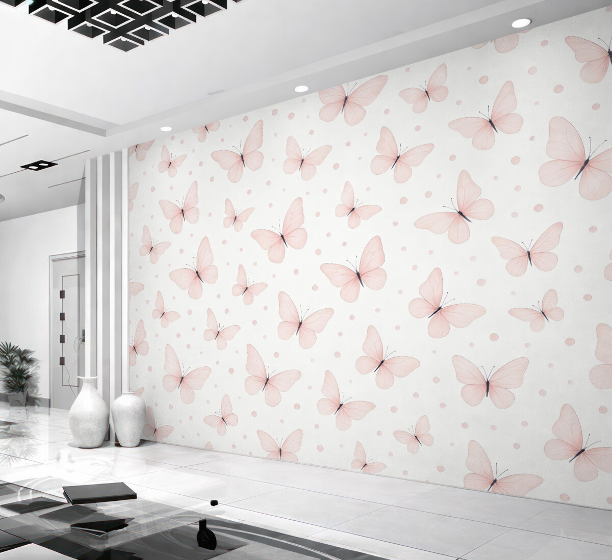 Fototapeta Malowana akwarelą różowe motyle.