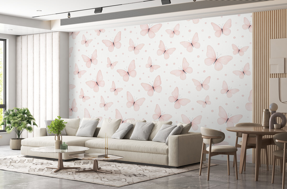 Fototapeta Malowana akwarelą różowe motyle.