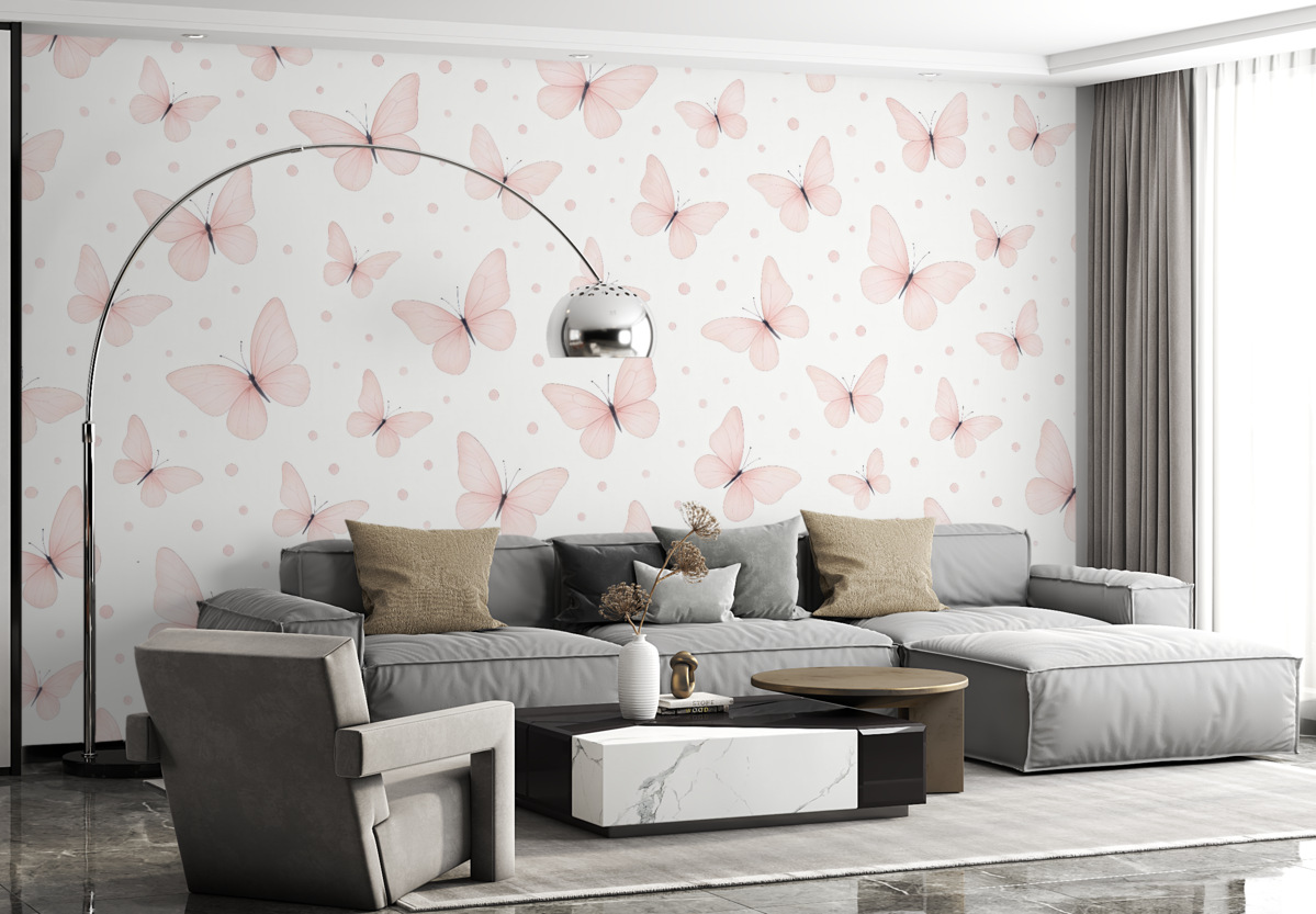 Fototapeta Malowana akwarelą różowe motyle.