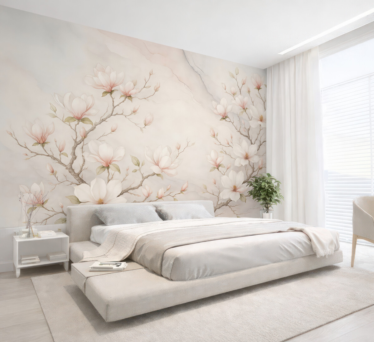 Fototapeta Kwitnące drzewa magnolii na marmurowym tle.