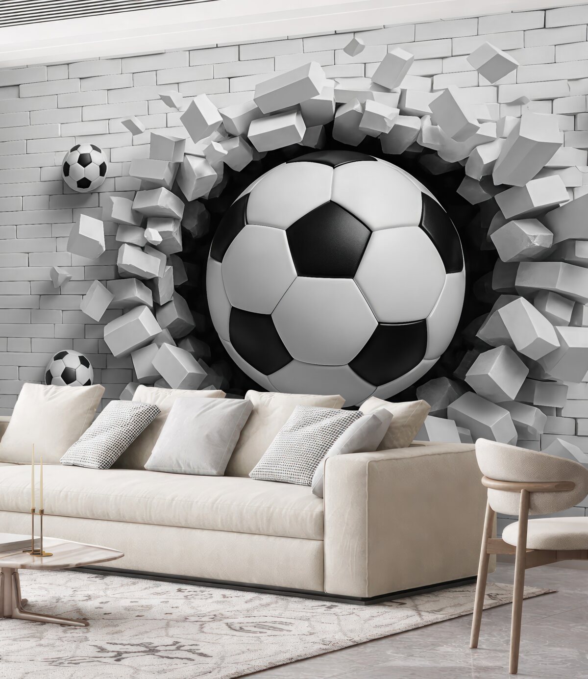 Fototapeta Piłki nożne przebijające się przez mur.