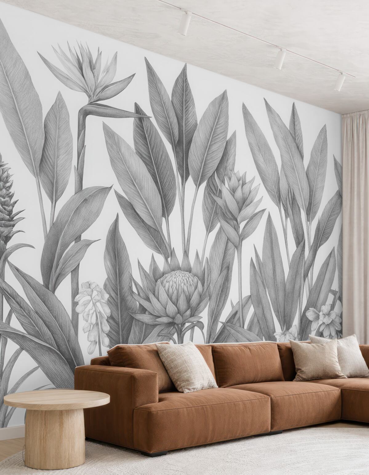 Fototapeta Rośliny z tropikalnej dżungli w odcieniach czerni i bieli.