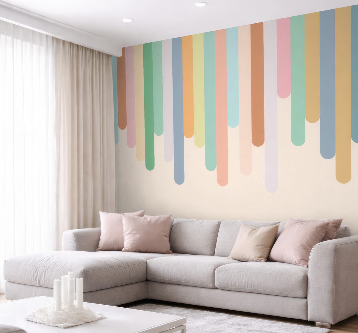 Fototapeta Kolorowe tęczowe pasy wstążki w pokoju dla dzieci.