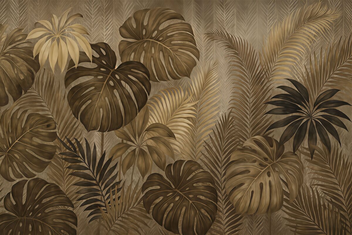 Fototapeta Liście tropikalne w estetyce grunge.