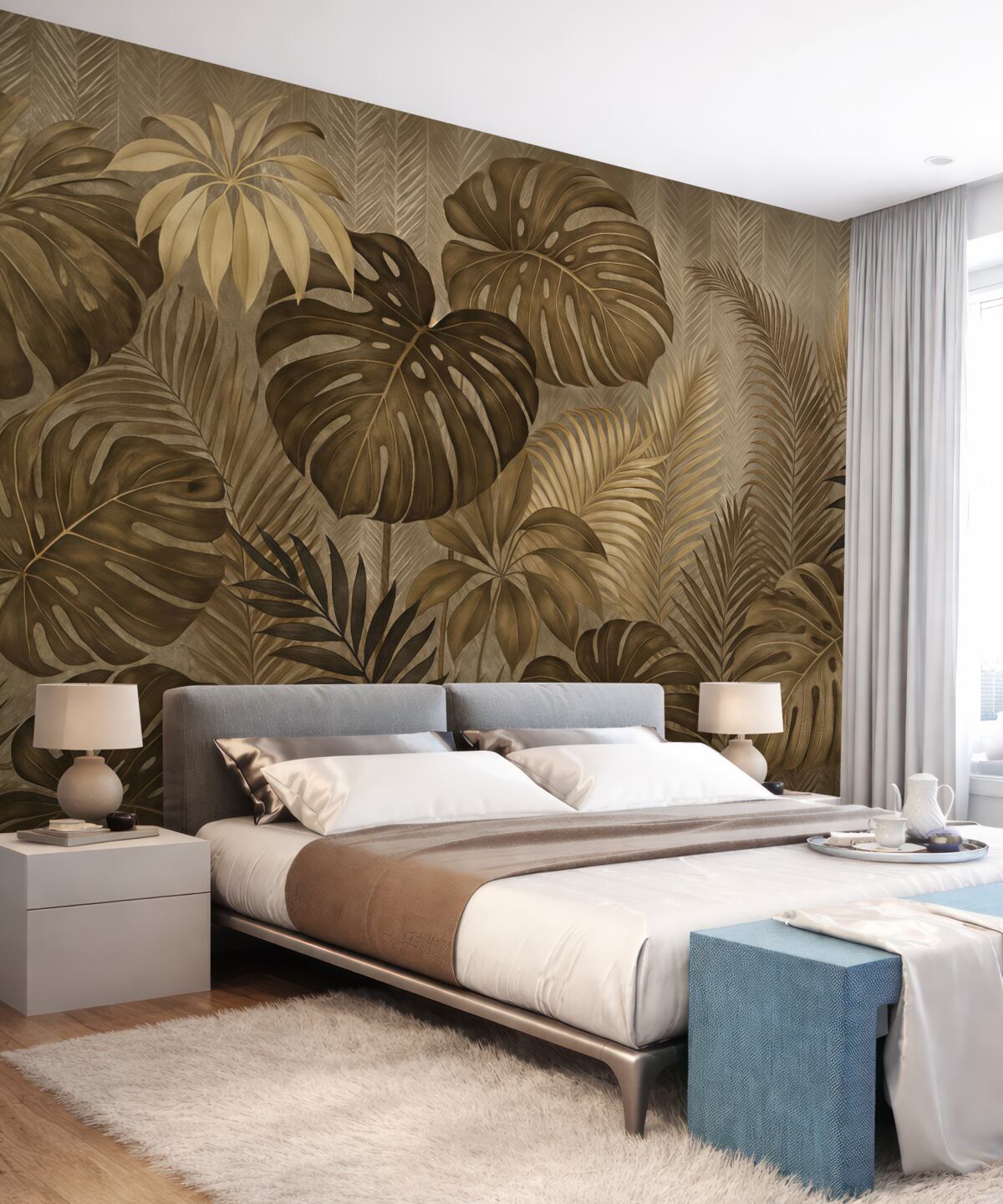 Fototapeta Liście tropikalne w estetyce grunge.